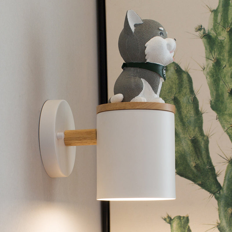 Cylinder Study Room Wall Light with Doggy Deco Resin 1 Head Animal Sconce Light Clearhalo 'Wall Lamps & Sconces' 'Wall Lights' Lighting' 188796