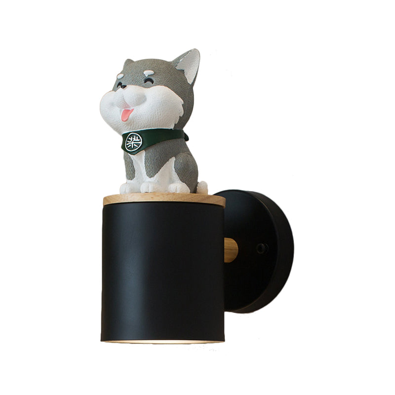 Cylinder Study Room Wall Light with Doggy Deco Resin 1 Head Animal Sconce Light Clearhalo 'Wall Lamps & Sconces' 'Wall Lights' Lighting' 188802