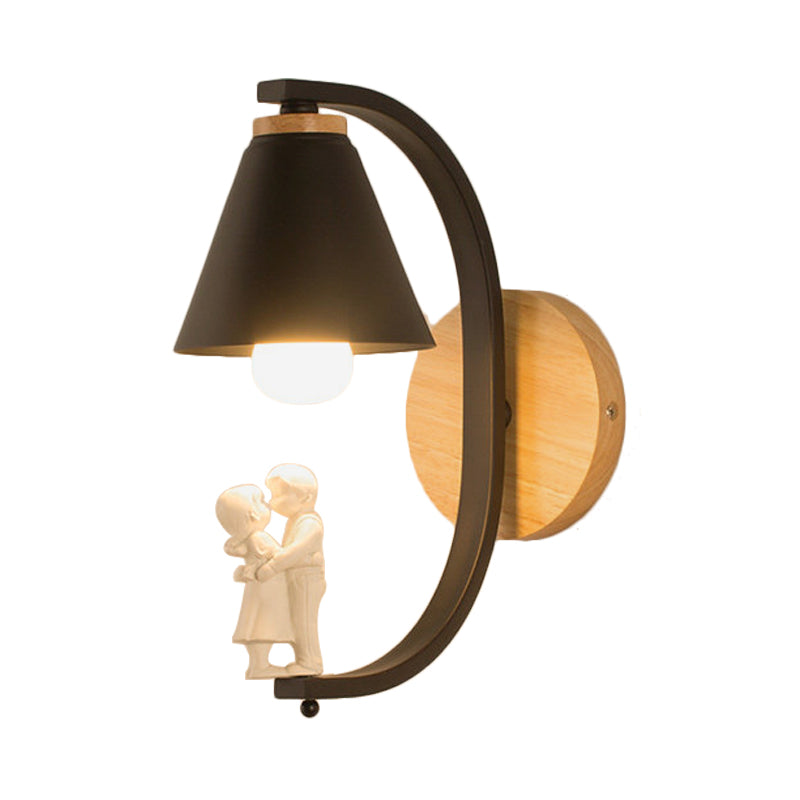 Romantic Cone Shade Wall Sconce with Couple Metal 1 Bulb Wall Light for Study Room Clearhalo 'Wall Lamps & Sconces' 'Wall Lights' Lighting' 188873