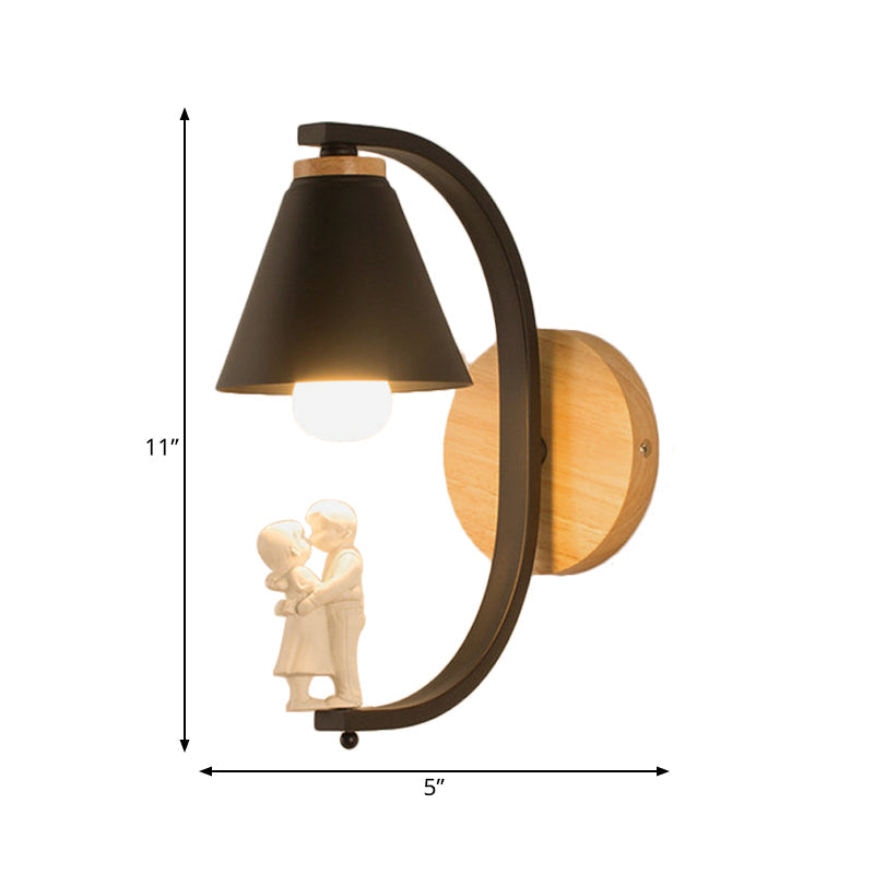 Romantic Cone Shade Wall Sconce with Couple Metal 1 Bulb Wall Light for Study Room Clearhalo 'Wall Lamps & Sconces' 'Wall Lights' Lighting' 188874