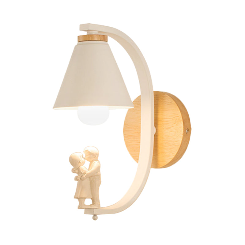 Romantic Cone Shade Wall Sconce with Couple Metal 1 Bulb Wall Light for Study Room Clearhalo 'Wall Lamps & Sconces' 'Wall Lights' Lighting' 188877