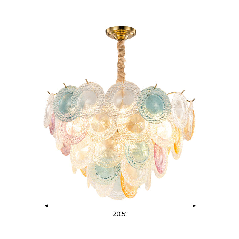 European Style Multi-Colored Chandelier Circle Panel 11 Lights Crystal Ceiling Pendant for Bedroom Clearhalo 'Ceiling Lights' 'Chandeliers' 'Clear' 'Glass shade' 'Glass' 'Industrial' 'Modern Chandeliers' 'Modern' 'Tiffany' 'Traditional Chandeliers' Lighting' 189104