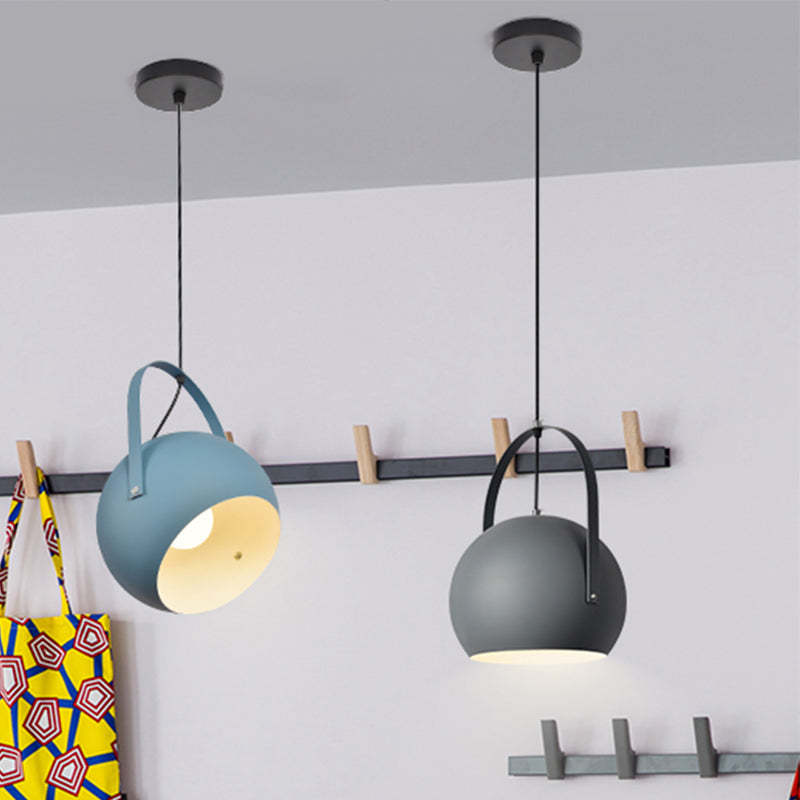 1 Head Globe Pendant Light Rotatable Macaron Loft Metal Hanging Light for Living Room Clearhalo 'Ceiling Lights' 'Pendant Lights' 'Pendants' Lighting' 189311