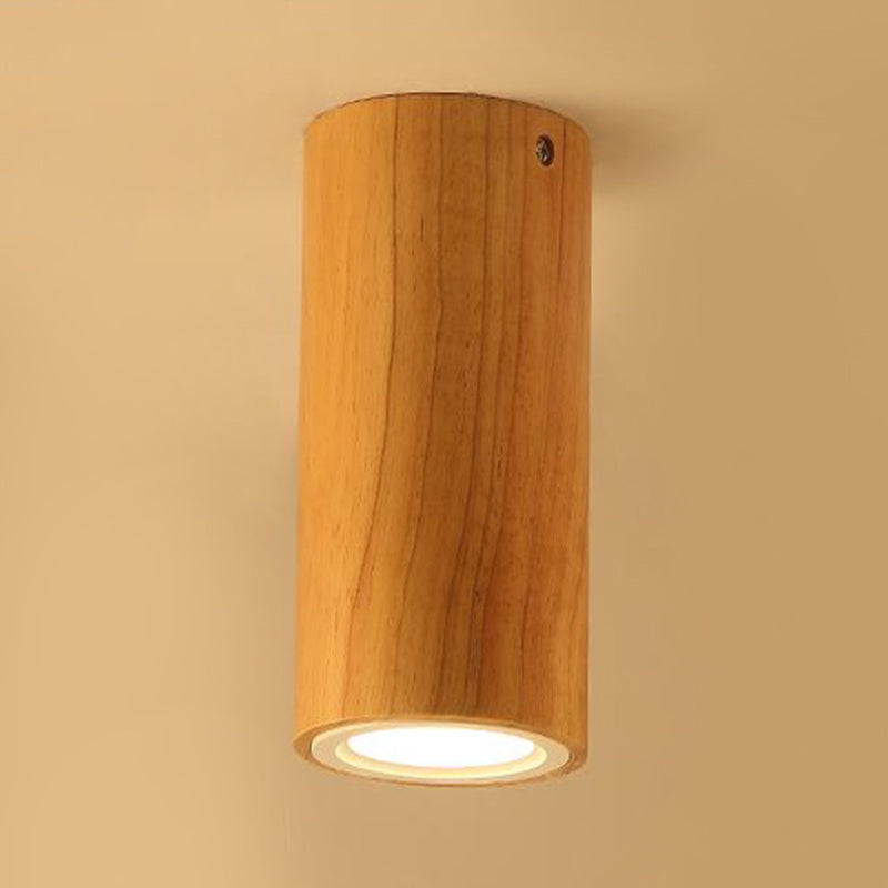 Wood Cylinder Down Light Asian Style Flush Mount Light in Beige for Dining Room Wood 8