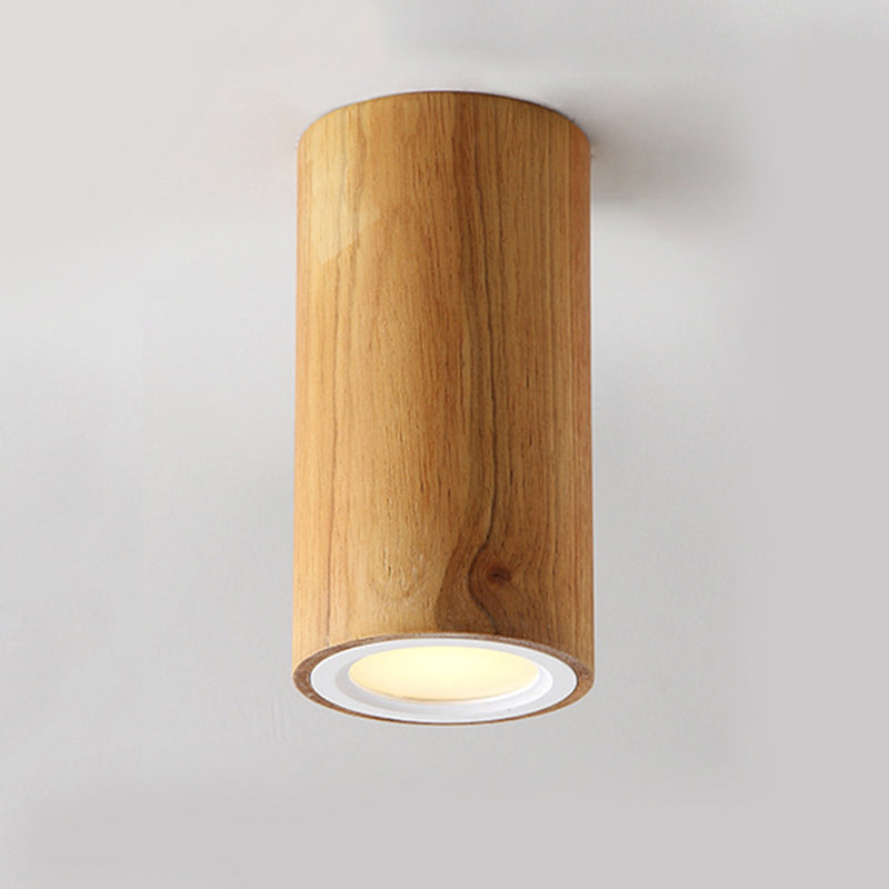 Wood Cylinder Down Light Asian Style Flush Mount Light in Beige for Dining Room Wood 6