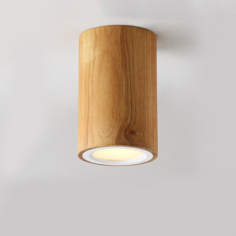 Wood Cylinder Down Light Asian Style Flush Mount Light in Beige for Dining Room Wood 4