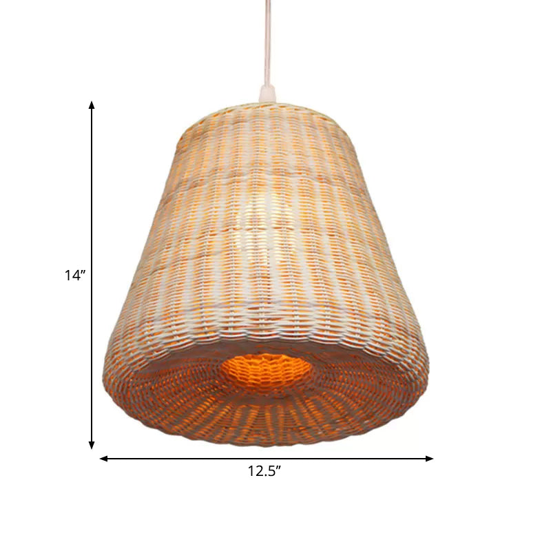 Farmhouse Woven Conic Pendant Light Rattan 1 Bulb Restaurant Suspended Lighting Fixture in Beige Clearhalo 'Ceiling Lights' 'Pendant Lights' 'Pendants' Lighting' 1894298