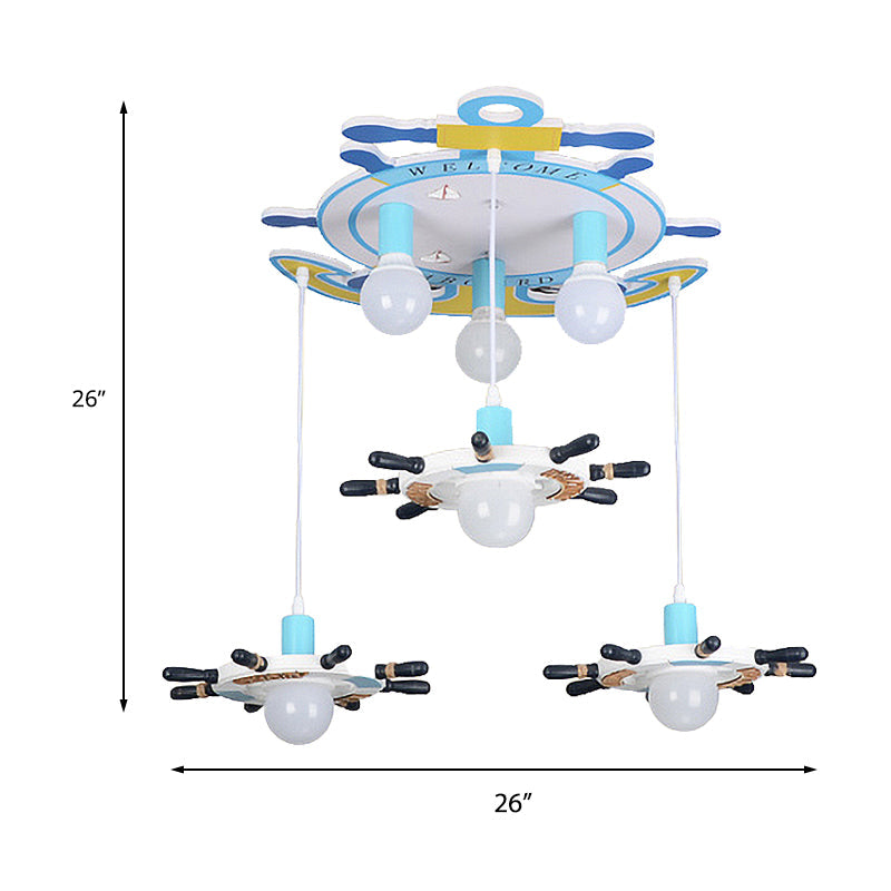 Nautical Rudder Anchor Ceiling Fixture Wood 6 Heads Ceiling Light for Child Bedroom Clearhalo 'Ceiling Lights' 'Pendant Lights' 'Pendants' Lighting' 189509