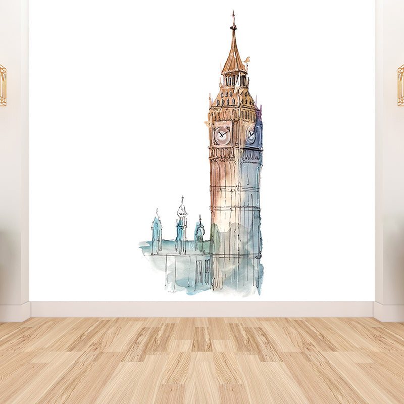 Pastel Watercolor Landmark Wall Mural Architecture Modern Moisture Resistant Wall Decor Clearhalo 'Wall Decor' 'Wall Mural' 1896185