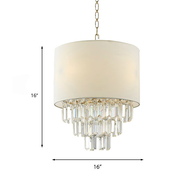 Contemporary Drum Hanging Light with Crystal Deco Fabric White Pendant Light for Kitchen Clearhalo 'Ceiling Lights' 'Pendant Lights' 'Pendants' Lighting' 189638