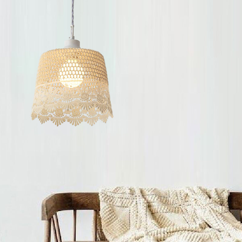 Simple Style Drum Pendant Lamp Fabric 1 Light Beige Hanging Light for Restaurant Clearhalo 'Ceiling Lights' 'Pendant Lights' 'Pendants' Lighting' 189722