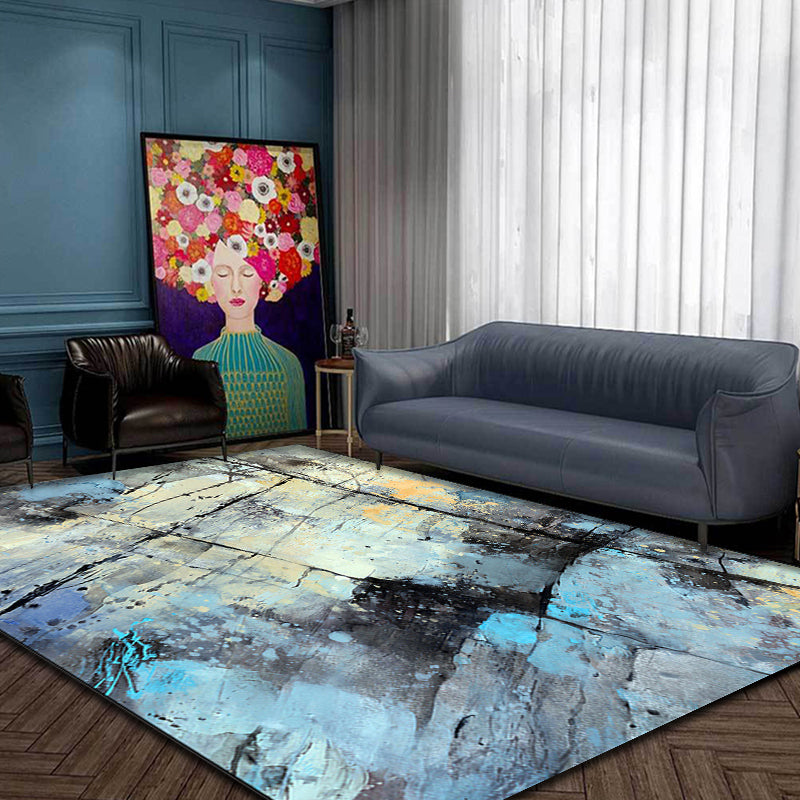 Aesthetic Abstract Watercolor Pattern Rug Blue Simplicity Rug Polyester Washable Non-Slip Pet Friendly Area Rug for Parlour Clearhalo 'Area Rug' 'Rug' 1897308