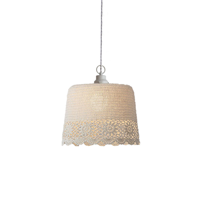 Adult Bedroom Drum Hanging Light Fabric One Head Modern Stylish Beige Pendant Light Clearhalo 'Ceiling Lights' 'Pendant Lights' 'Pendants' Lighting' 189741