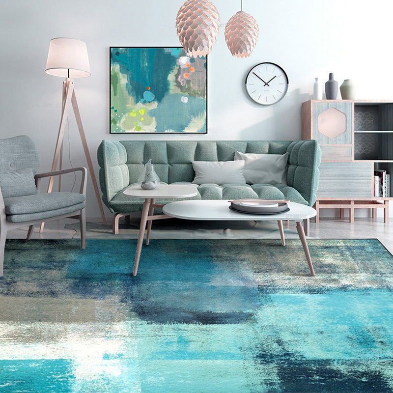 Simplicity Parlour Rug Brushstroke Pattern Rug Polyester Machine Washable Non-Slip Backing Pet Friendly Area Rug Blue Clearhalo 'Area Rug' 'Rug' 1897567