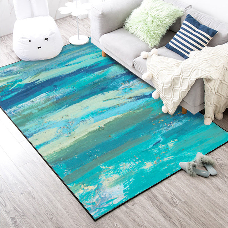 Multi-Colored Industrial Rug Polyester Watercolor Pattern Rug Pet Friendly Washable Non-Slip Carpet for Bedroom Blue Clearhalo 'Area Rug' 'Rug' 1897594