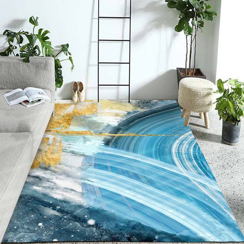 Contemporary Parlour Rug Blue Watercolor Pattern Rug Polyester Machine Washable Non-Slip Pet Friendly Area Rug Royal Blue Clearhalo 'Area Rug' 'Rug' 1897630