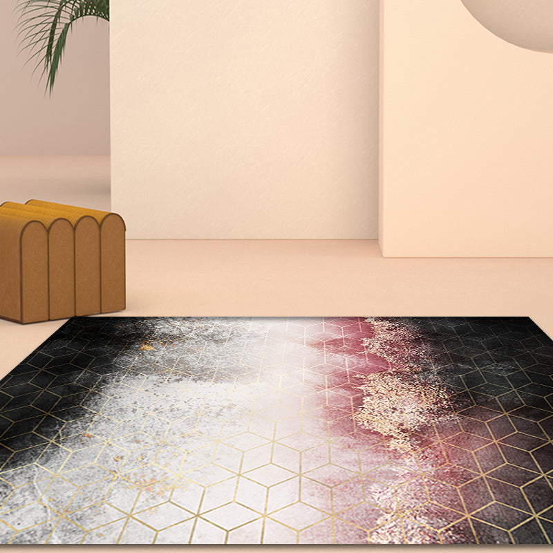 Modern Living Room Rug Black and Pink Abstract Rug Polyester Machine Washable Non-Slip Backing Pet Friendly Area Rug Clearhalo 'Area Rug' 'Rug' 1897896