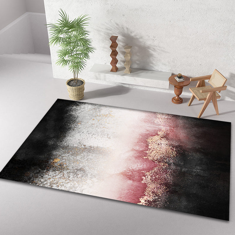 Modern Living Room Rug Black and Pink Abstract Rug Polyester Machine Washable Non-Slip Backing Pet Friendly Area Rug Clearhalo 'Area Rug' 'Rug' 1897902