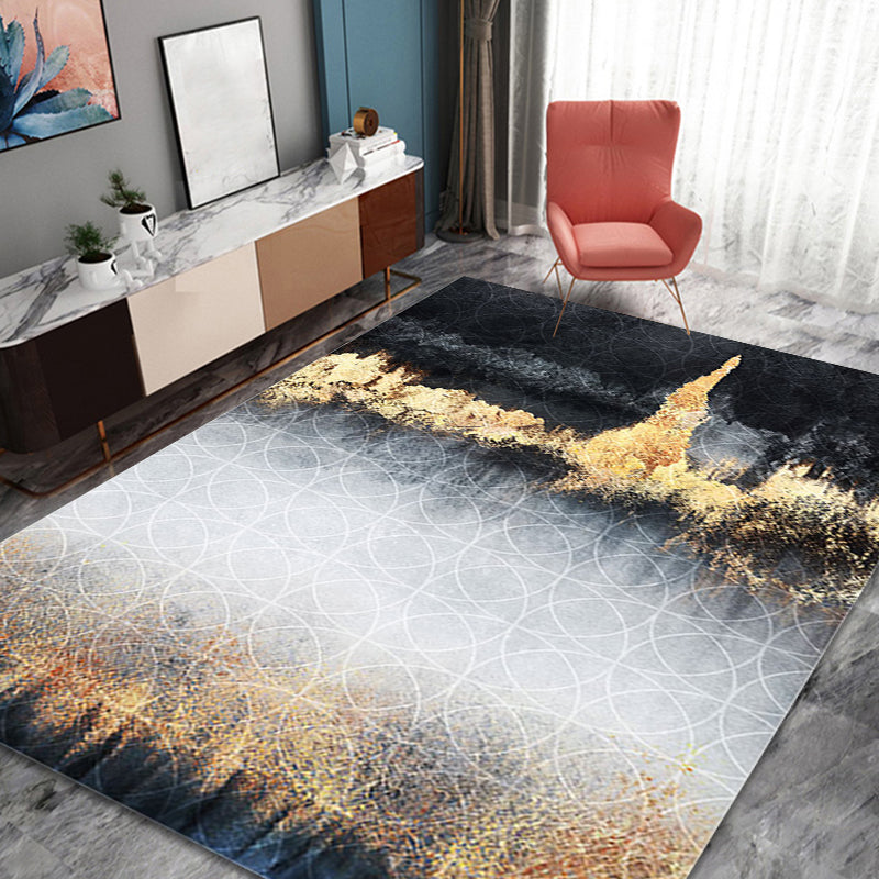 Funky Abstract Rug Black and Gold Industrial Rug Polyester Non-Slip Washable Pet Friendly Area Carpet for Living Room Black Clearhalo 'Area Rug' 'Rug' 1897904