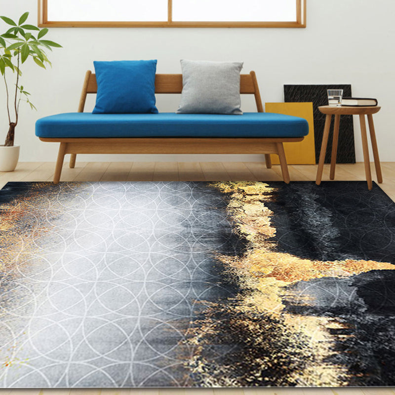 Funky Abstract Rug Black and Gold Industrial Rug Polyester Non-Slip Washable Pet Friendly Area Carpet for Living Room Clearhalo 'Area Rug' 'Rug' 1897905