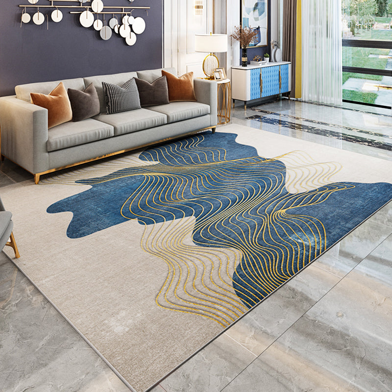 Industrial Rug Polyester Watercolor and Swirl Striped Pattern Rug Pet Friendly Washable Non-Slip Area Carpet for Bedroom Blue Clearhalo 'Area Rug' 'Rug' 1897918