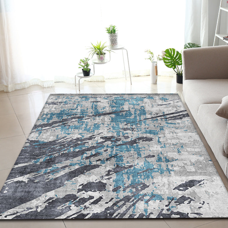 Modern Parlour Rug Blue Abstract Rug Polyester Machine Washable Non-Slip Backing Pet Friendly Indoor Rug Blue Clearhalo 'Area Rug' 'Rug' 1897948