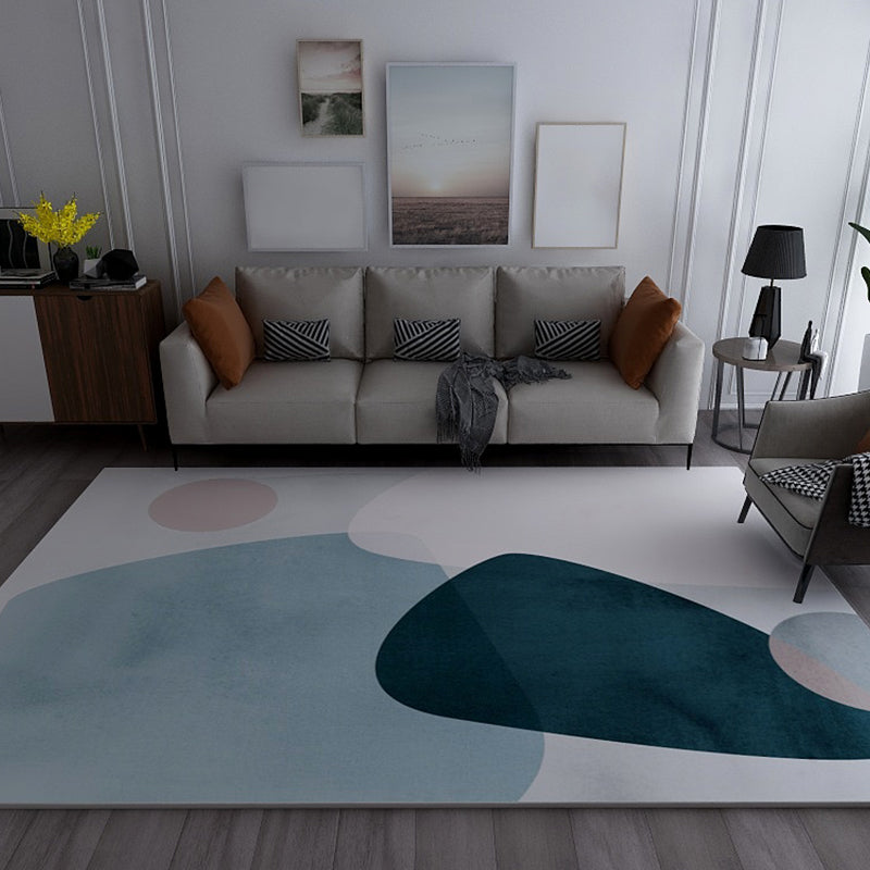 Morandi Color Living Room Rug Creative Geometrical Pattern Rug Polyester Non-Slip Washable Area Carpet Dark Blue Clearhalo 'Area Rug' 'Rug' 1898597