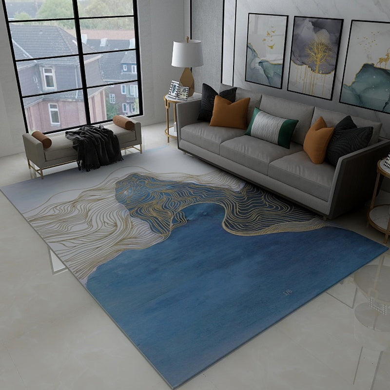 Trendy Flowing Swirls Rug Dark Color Synthetics Carpet Easy Care Anti-Slip Area Rug for Living Room Blue Clearhalo 'Area Rug' 'Rug' 1898609