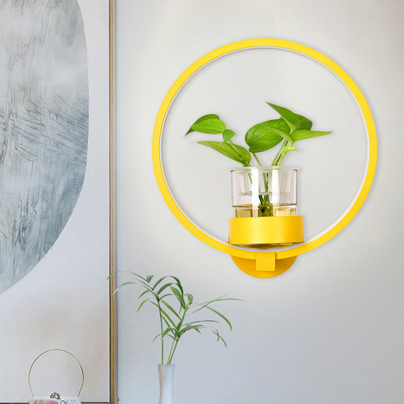 Round/Rectangle Metal Wall Light Macaron Grey/Yellow/Blue LED Sconce Lighting with Plant Pot for Bedroom Clearhalo 'Cast Iron' 'Glass' 'Industrial' 'Modern wall lights' 'Modern' 'Tiffany' 'Traditional wall lights' 'Wall Lamps & Sconces' 'Wall Lights' Lighting' 1899788