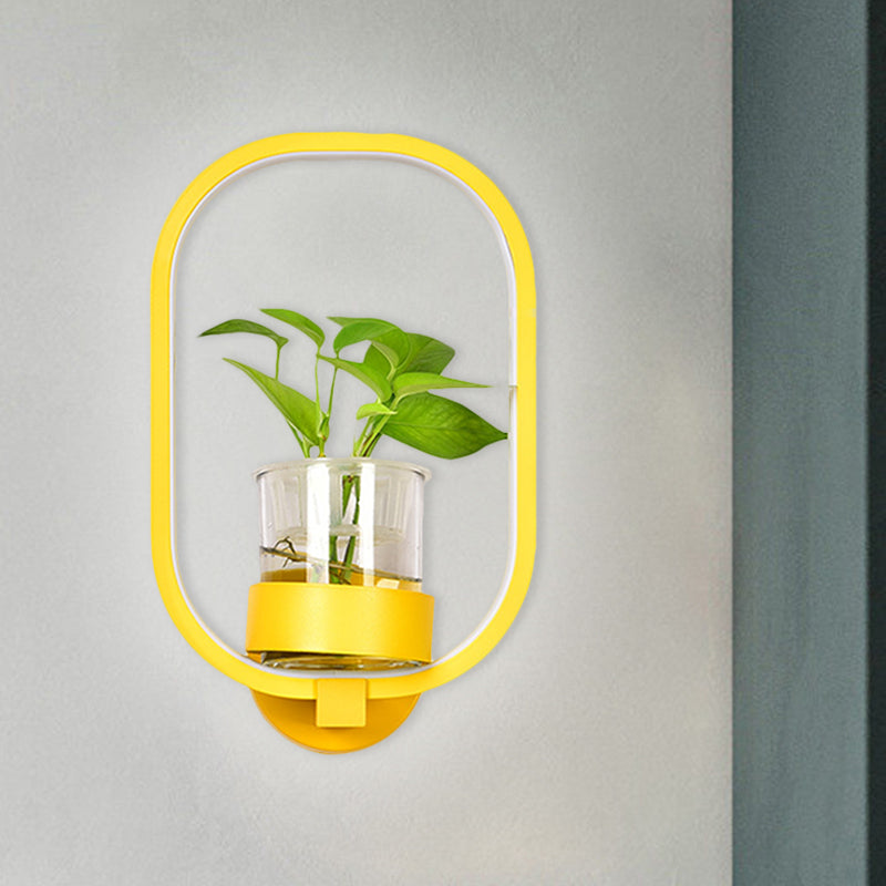 Round/Rectangle Metal Wall Light Macaron Grey/Yellow/Blue LED Sconce Lighting with Plant Pot for Bedroom Clearhalo 'Cast Iron' 'Glass' 'Industrial' 'Modern wall lights' 'Modern' 'Tiffany' 'Traditional wall lights' 'Wall Lamps & Sconces' 'Wall Lights' Lighting' 1899805