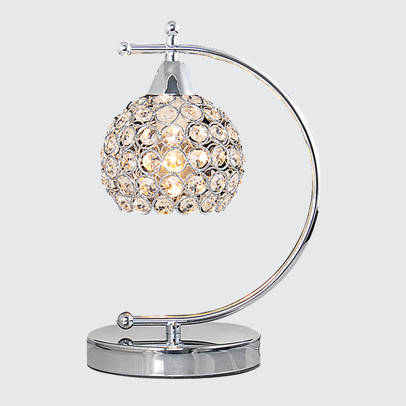 Nordic Domed Small Desk Lighting Single Bulb Crystal Embedded Table Lamp with Arched Arm in Silver Clearhalo 'Lamps' 'Table Lamps' Lighting' 1900185