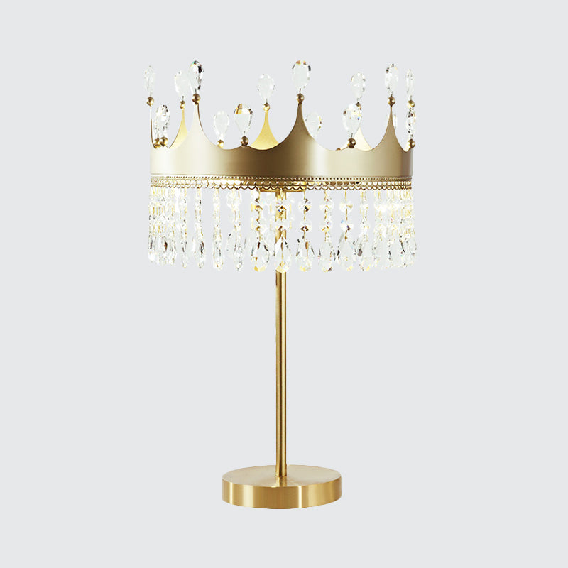 3 Heads Desk Lamp Classic Crown Faceted Crystal Night Light in Champagne for Bedroom Clearhalo 'Lamps' 'Table Lamps' Lighting' 1900639