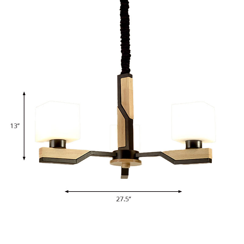 Nordic Style Cube Shade Hanging Lamp 3/5 Heads Wooden Ceiling Chandelier for Living Room Clearhalo 'Carpenter Chandeliers' 'Ceiling Lights' 'Chandeliers' 'Industrial' 'Modern Chandeliers' 'Modern' Lighting' 190225