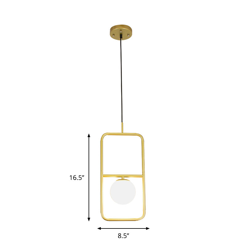 White Glass Globe Pendant Lamp with Rectangular Design Post Modernist 1/2 Lights Gold Led Hanging Light Fixture Clearhalo 'Ceiling Lights' 'Modern Pendants' 'Modern' 'Pendant Lights' 'Pendants' Lighting' 1903080