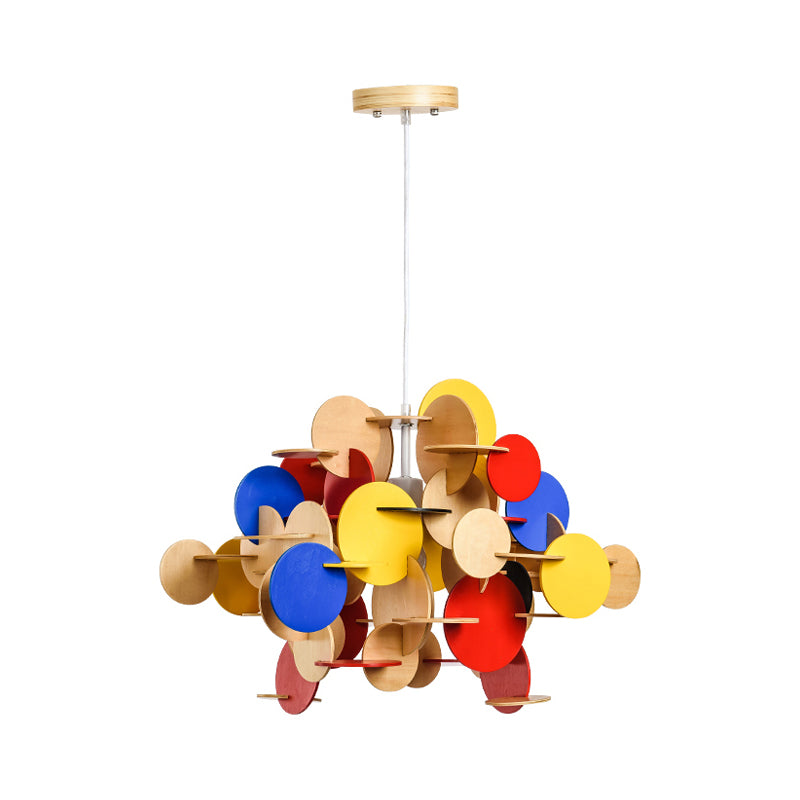 Puzzle Wooden Ceiling Pendant Nordic 1-Light Kid's Bedroom Hanging Lamp in Multicolor/Natural Color Clearhalo 'Ceiling Lights' 'Pendant Lights' 'Pendants' Lighting' 1903498