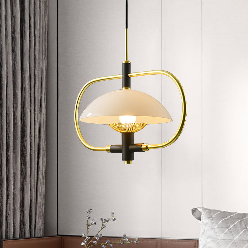 Umbrella Shaped Dining Room Hanging Light Glass Shade 1 Head Modern Pendant with Gold Oblong Frame Black Clearhalo 'Ceiling Lights' 'Modern Pendants' 'Modern' 'Pendant Lights' 'Pendants' Lighting' 1903531