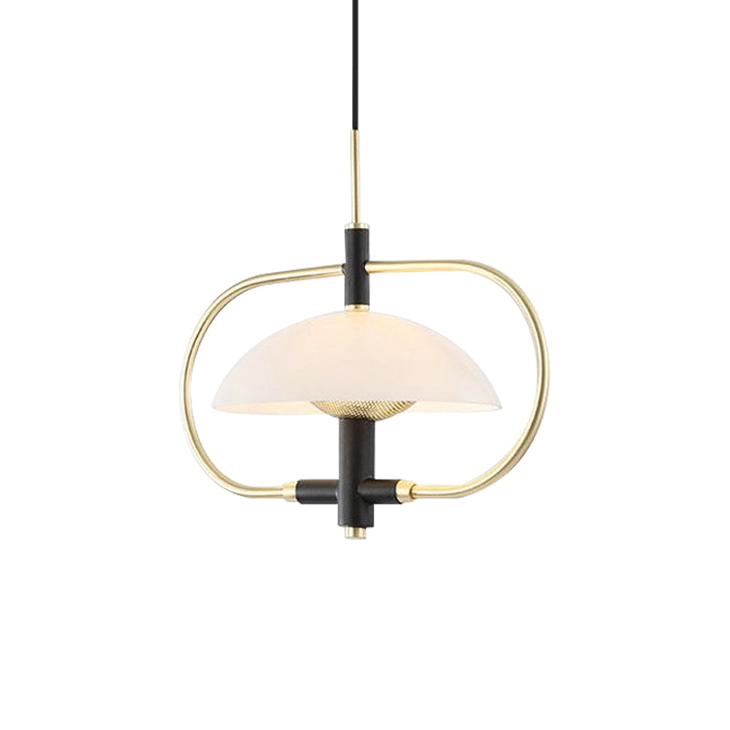 Umbrella Shaped Dining Room Hanging Light Glass Shade 1 Head Modern Pendant with Gold Oblong Frame Clearhalo 'Ceiling Lights' 'Modern Pendants' 'Modern' 'Pendant Lights' 'Pendants' Lighting' 1903533