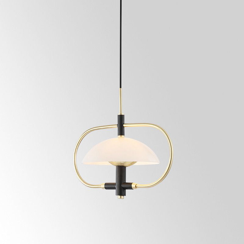 Umbrella Shaped Dining Room Hanging Light Glass Shade 1 Head Modern Pendant with Gold Oblong Frame Clearhalo 'Ceiling Lights' 'Modern Pendants' 'Modern' 'Pendant Lights' 'Pendants' Lighting' 1903534