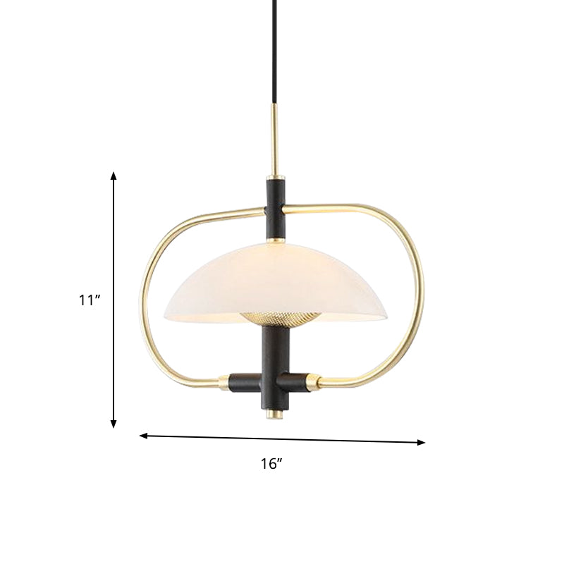 Umbrella Shaped Dining Room Hanging Light Glass Shade 1 Head Modern Pendant with Gold Oblong Frame Clearhalo 'Ceiling Lights' 'Modern Pendants' 'Modern' 'Pendant Lights' 'Pendants' Lighting' 1903535