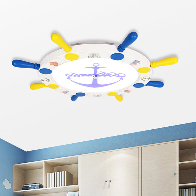 White Rudder LED Ceiling Light Kids Wooden Flush Mount Recessed Lighting, 18