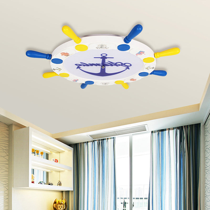 White Rudder LED Ceiling Light Kids Wooden Flush Mount Recessed Lighting, 18