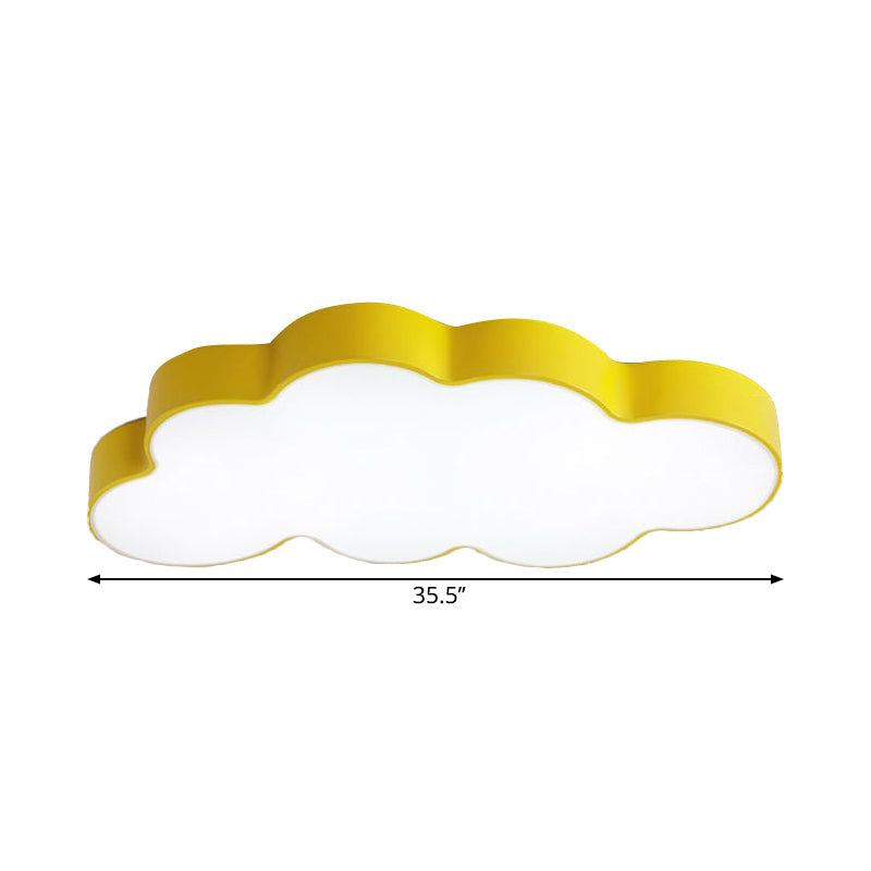 Yellow Cloud Close to Ceiling Light Cartoon Metal LED Flush Mount in White/3 Color Light, 19.5