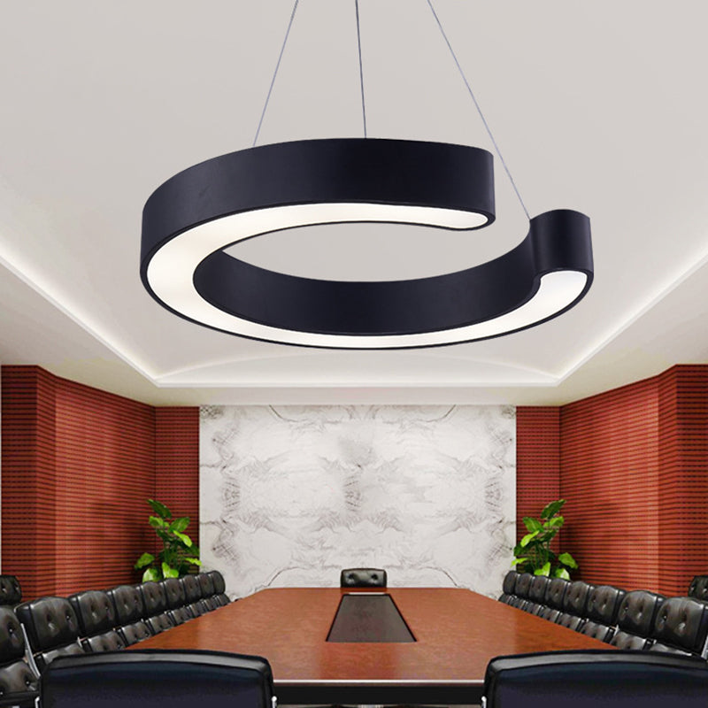 C Shaped Acrylic LED Pendant Minimalist Black/White Hanging Lamp in Warm/White Light, 21.5