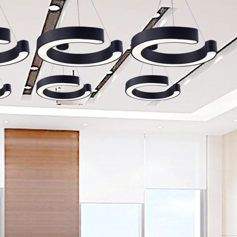 C Shaped Acrylic LED Pendant Minimalist Black/White Hanging Lamp in Warm/White Light, 21.5