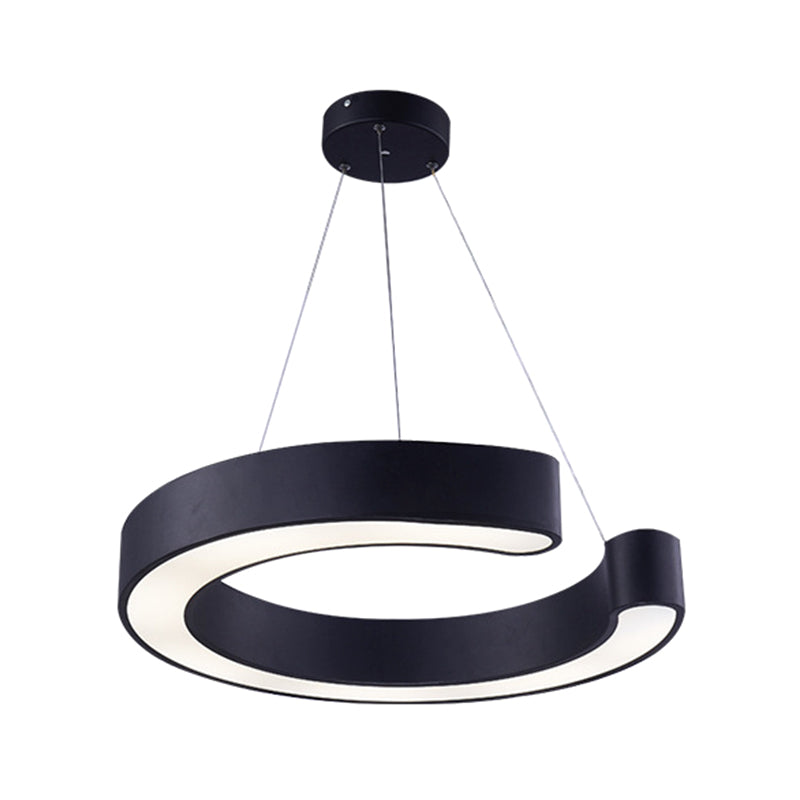 C Shaped Acrylic LED Pendant Minimalist Black/White Hanging Lamp in Warm/White Light, 21.5