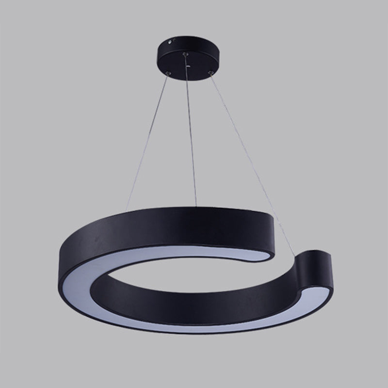 C Shaped Acrylic LED Pendant Minimalist Black/White Hanging Lamp in Warm/White Light, 21.5