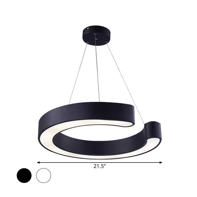 C Shaped Acrylic LED Pendant Minimalist Black/White Hanging Lamp in Warm/White Light, 21.5