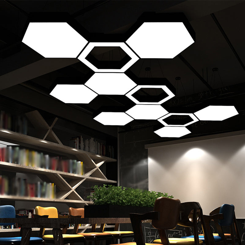 Hexagonal LED Pendant Lighting Fixture Modern Acrylic Black Hanging Light, 18