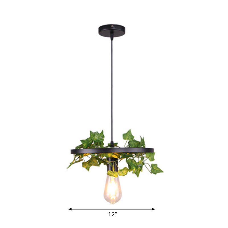 Black Wheel Hanging Chandelier Rustic Iron 1/3/6-Bulb Restaurant Plant Pendant Lighting Fixture Clearhalo 'Cast Iron' 'Ceiling Lights' 'Chandeliers' 'Industrial Chandeliers' 'Industrial' 'Metal' 'Middle Century Chandeliers' 'Rustic Chandeliers' 'Tiffany' Lighting' 1907001