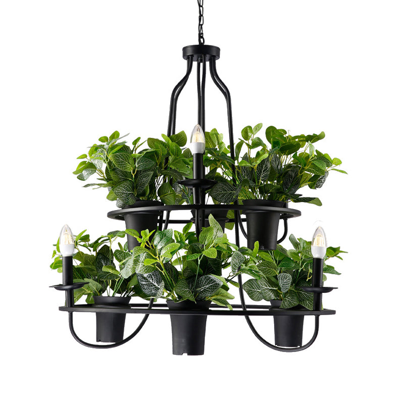 3/6 Bulbs Bonsai Ceiling Chandelier Vintage 1/2-Layer Iron Pendant Light in Black, 19.5